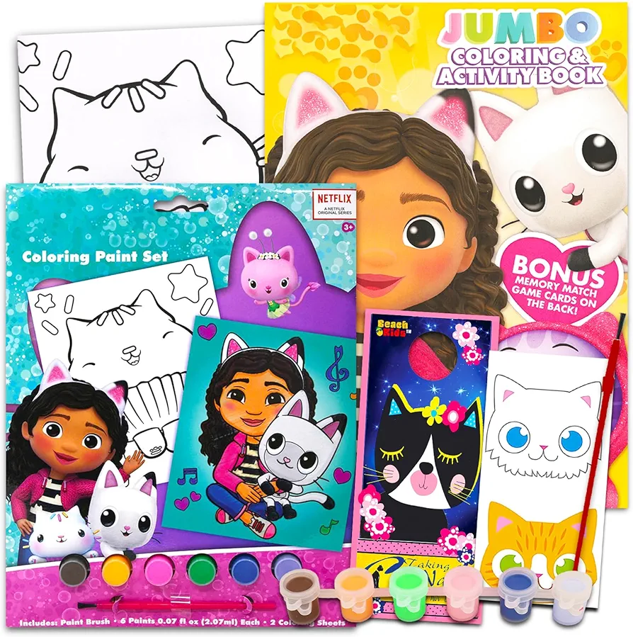Gabby’s Dollhouse Poster Paint Set - Bundle with Gabby Dollhouse Paint Set, Gabby’s Dollhouse Coloring Book, Stickers, More | Gabby Dollhouse Party Supplies