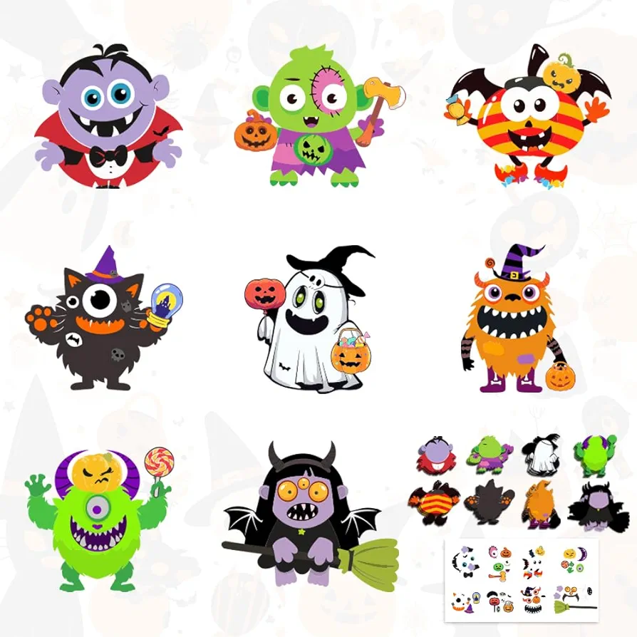 AWEELON 40 Set Halloween Monster Crafts Kits for Kids, Halloween Hanging Ornaments DIY Make Your Own Monster Set Art, Halloween Handcraft Home Classroom Game Activities Party Favors Tree Decoration