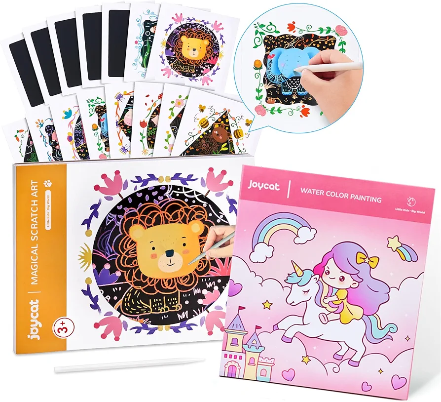 Art & Crafts Bundle for Kids, Includes Paint with Water Unicorn Coloring Books and Animal Scratch Art Sets, Perfect Birthday Gift for Boys and Girls