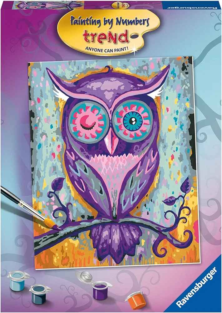 Ravensburger Dreamy Owl Paint by Numbers Kit for Children - Painting Arts and Crafts for Kids Age 12 Years Up, Purple