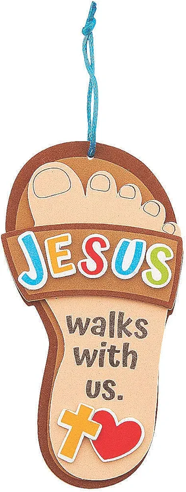 Fun Express Jesus Walks with Us Sandal Craft Kit - Set of 12-6" X 3" - Personalized Sandal Crafts for Sunday School - Educational Religious Crafts for Kids - Vbs Vacation Bible School Supplies/Decor