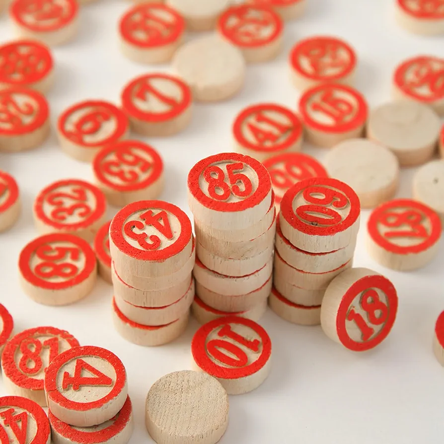 90 pcs Vintage Tombola Italian Game Tombolini Tiles, Rustic Bingo Chips, Wooden Tombola Standard Tiles, Classic Bingo Game Pieces, Ideal for Custom DIY Board Game Pieces, and Arts & Crafts