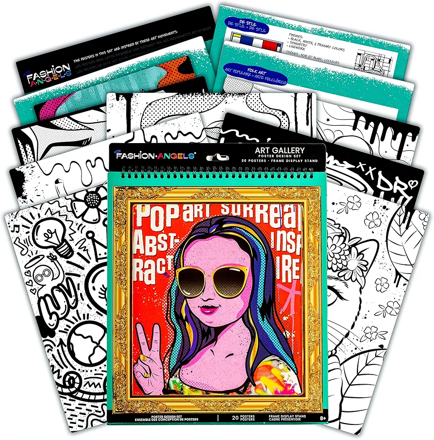 Fashion Angels Art Inspired Poster Set - Art Inspired Kids Drawing Portfolio with Art Display Frame, Guide and Instructions - Road Trip Essentials Kids Coloring, Ages 6 and Up