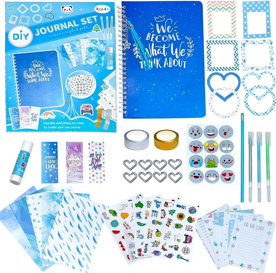 DIY Journal Kit for Girls, Journal Set for Teenage Girls Ages 4+, Stationery Set, Scrapbook & Diary Supplies Set, Journaling Notebook Art Crafts Kit, Great for Birthdays, Holidays(Blue)