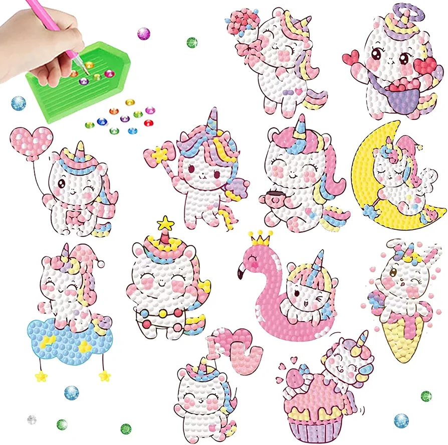 MaoMaoCha Diamond Art Painting Kits for Kids, 12 Sheets 5D DIY Arts and Crafts for Girls Painting Art Gem by Number Kits Mosaic Stickers for Kids and Adult Beginners (Unicorn)
