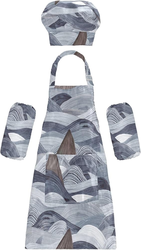 Watercolor Wave Sharks Kids Apron And Chef Hat Set for Boys Girls Cooking Adjustable Aprons Toddler Child Apron with Pocket Lightweight Chef Art Gardening Apron for Crafting Painting Baking