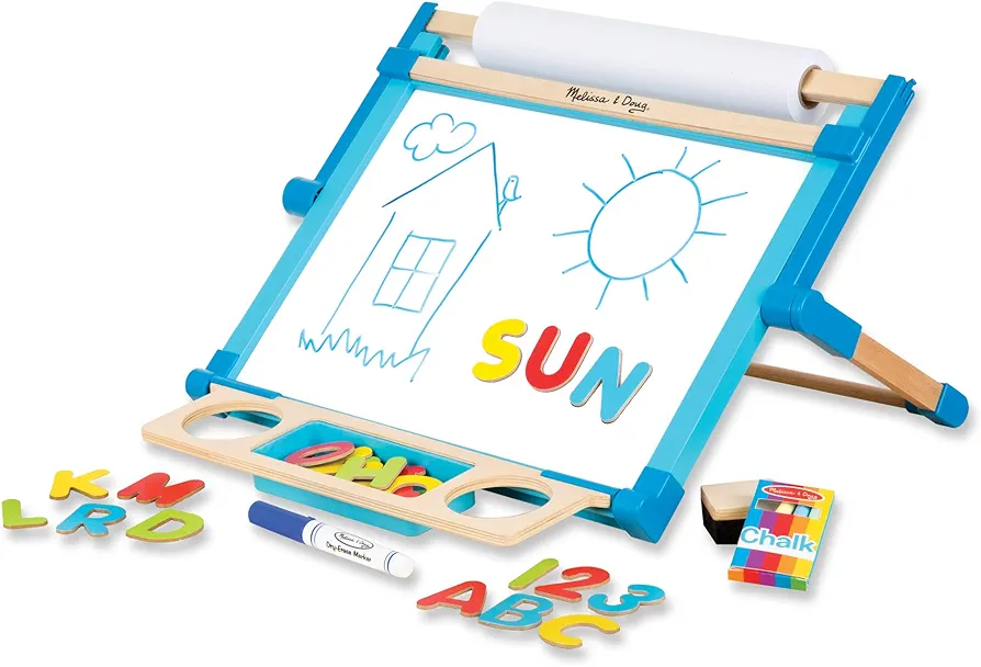 Melissa & Doug Double-Sided Magnetic Tabletop Art Easel - Dry-Erase Board and Chalkboard