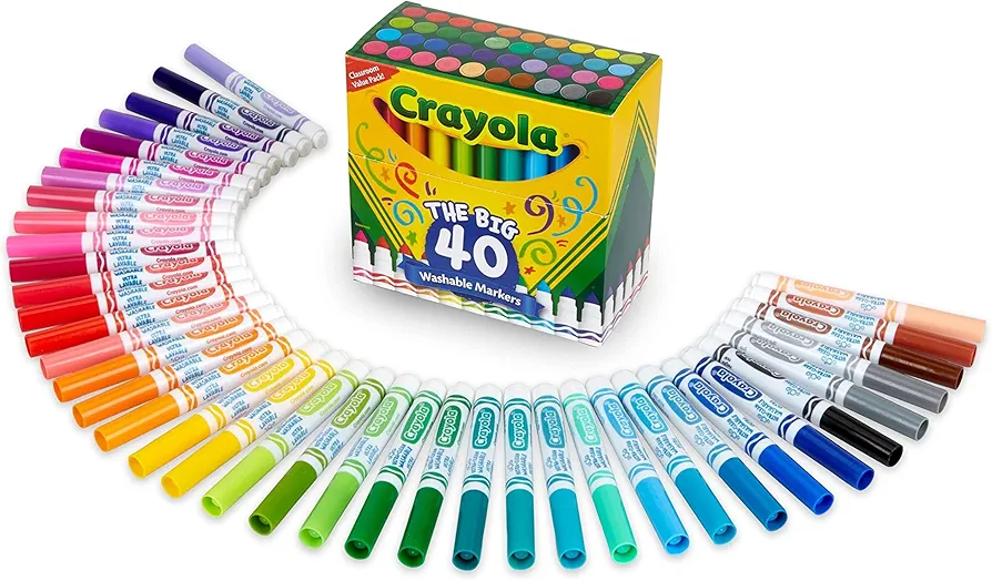 Crayola Ultra Clean Washable Markers (40ct), Coloring Markers for Kids, Back to School Supplies, Marker Set, Markers for School