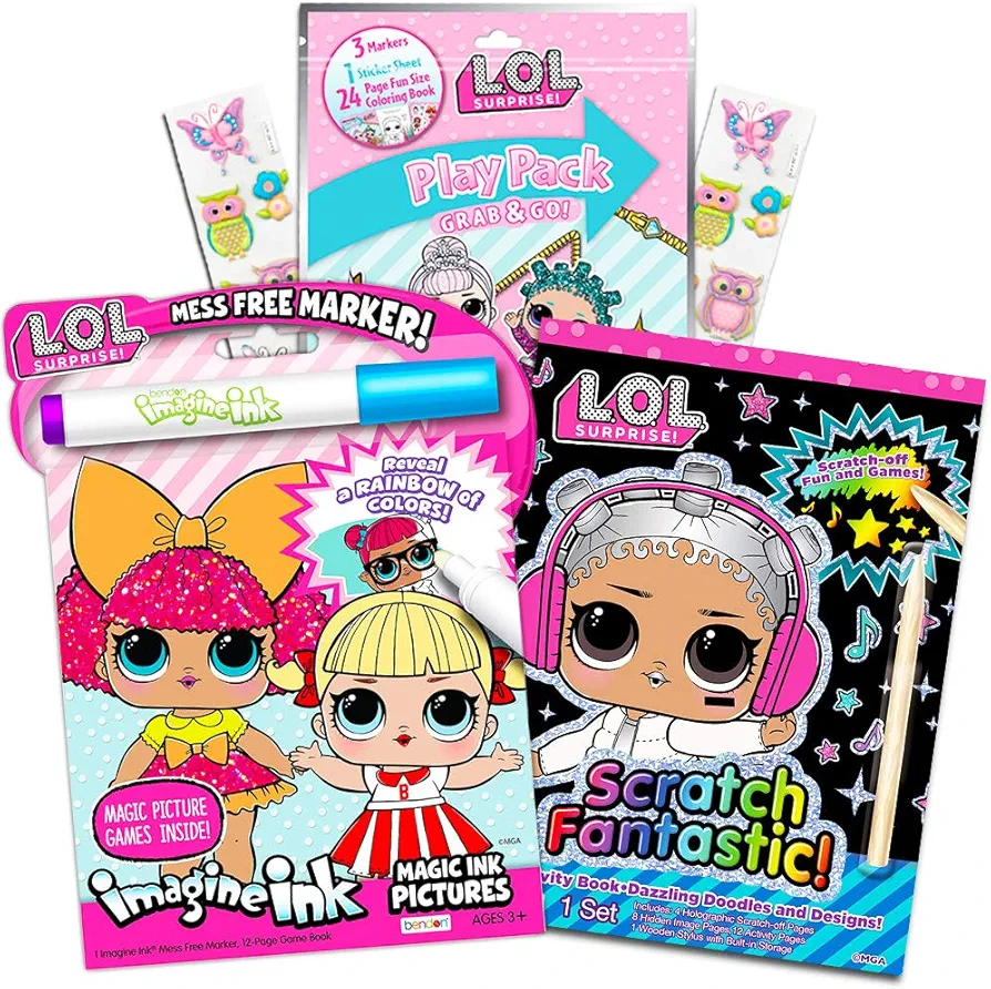LOL Surprise Coloring and Activity Set Bundle Kids Toddlers -- LOL Surprise Mess-Free Coloring Book with Magic Pen, Scratch Art Book, Mini Coloring Book, and Owl Stickers (LOL Surprise Party Supplies)