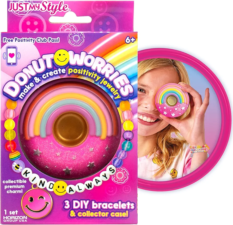 Donut Worries Make & Create Positivity Jewelry, 2-in-1 Collectible Bead Kits, Meaningful Jewelry For Teen Girls, Make Your Own Jewelry Kit & DIY Miniature Accessories, Great Self Care Gifts