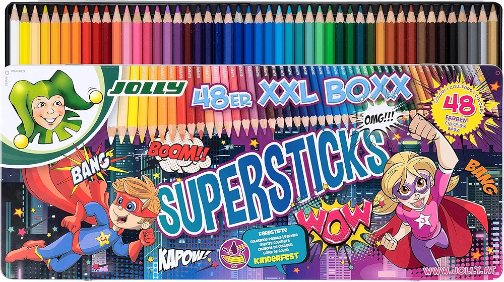 Jolly Supersticks Premium European Colored Pencils with Tin Carrying Case; Set of 48, Arts and Crafts, Perfect for Adult Coloring