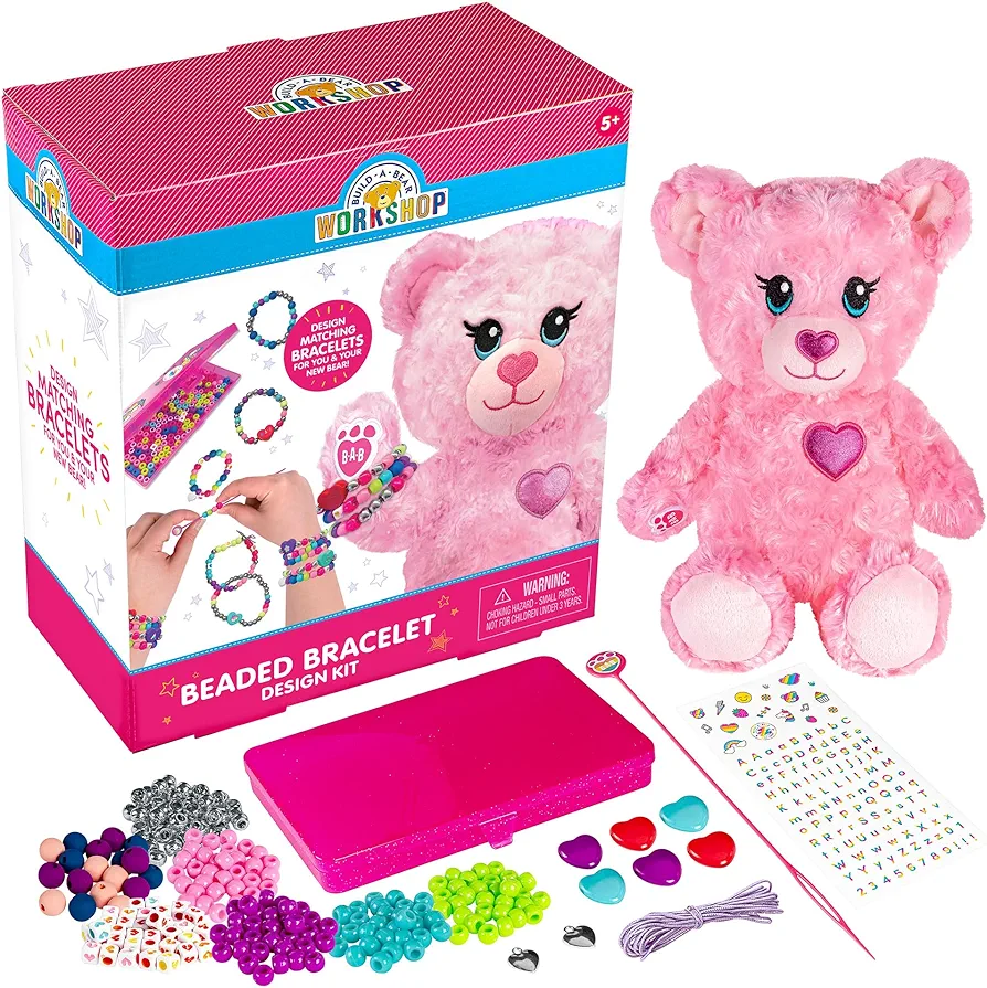 Fashion Angels Build-A-Bear Beaded Bracelet Design Kit - Design BFF Bracelets for Girls with Your Stuffed Bear - Beading Tool for Bracelet Making - Heart Beads for Jewerly - Ages 5 and up