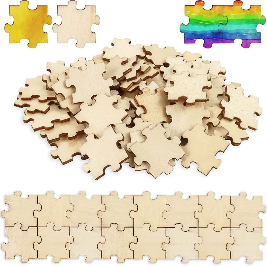 300PCS Blank Puzzles, Freeform Blank Puzzle Pieces Blank Wooden Puzzles DIY Jigsaw Puzzles Plain Puzzle Pieces for Crafts, Arts, Card Making (1.18" x 1.18")