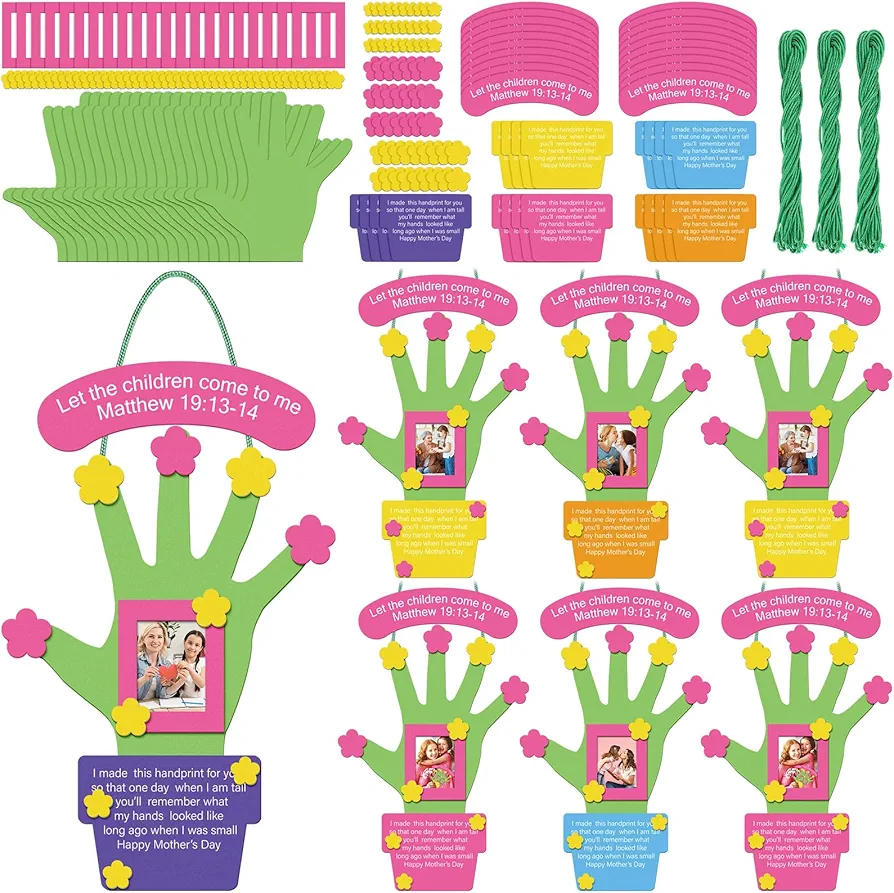 Honoson 20 Sets Mother's Day Crafts for Kids Color Your Own Mother's Day Handprint Bouquet with Watercolor Pens Mother's Day Craft Gifts from Kids for Mother's Day Family Activities Art (Cute)