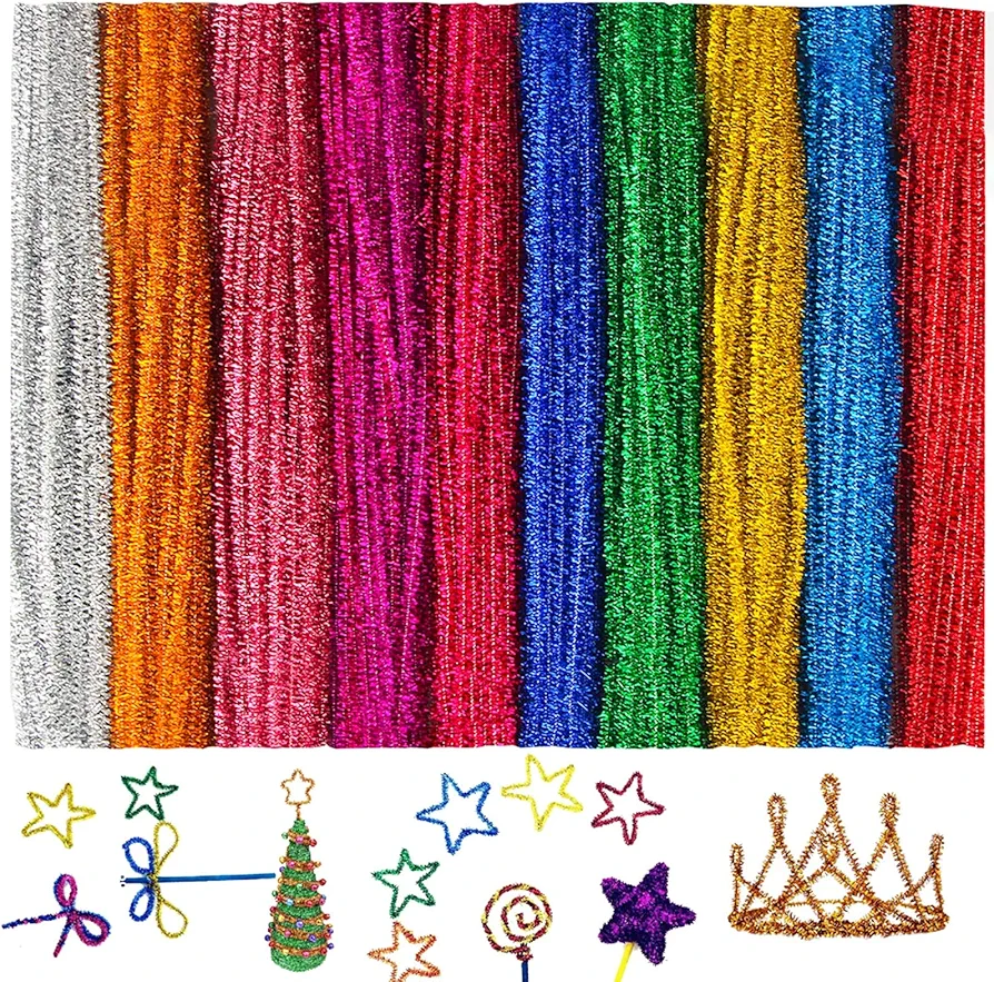 Value Pack 700 Pieces Glitter Assorted Colors Chenille Stems Tomorotec Pipe Cleaners 0.24 x 12 Inch for DIY Art Supplies Hand Craft for Kids, Class and etc.