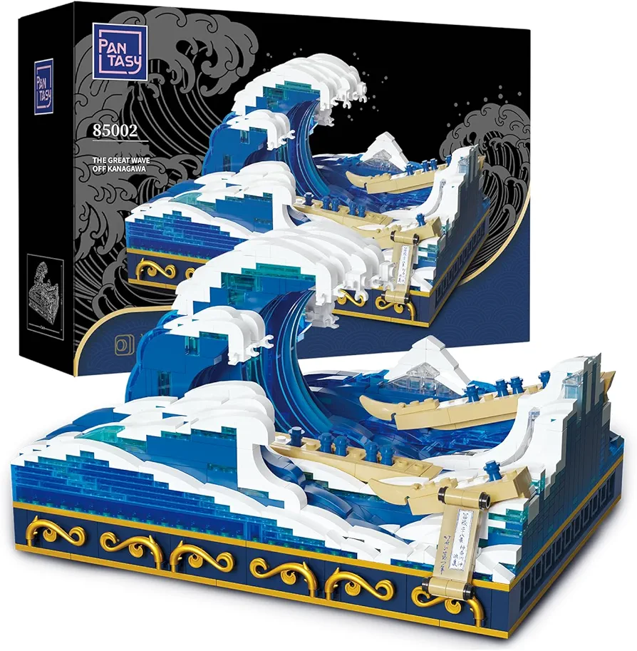 BRICKKK PANTASY Art Hokusai Building Sets for Adults – The Great Wave Building Kits,3D Japanese Arts & Crafts Building Blocks, Kanagawa Surfs Waves Home Decor Model Toys Building Kit