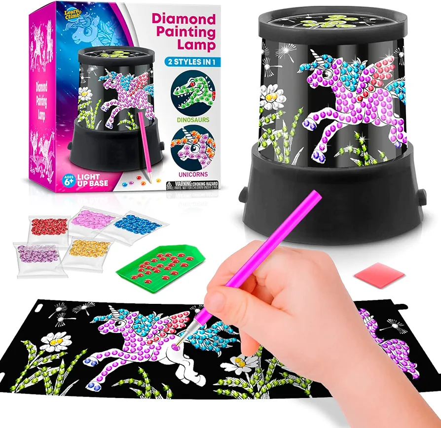 Gem Art Craft Kit for Kids – Light Up Diamond Painting Lamp Gift Set for Creative Girls Ages 4-8, 6-8, 8-10, 5,6,7 Year Old