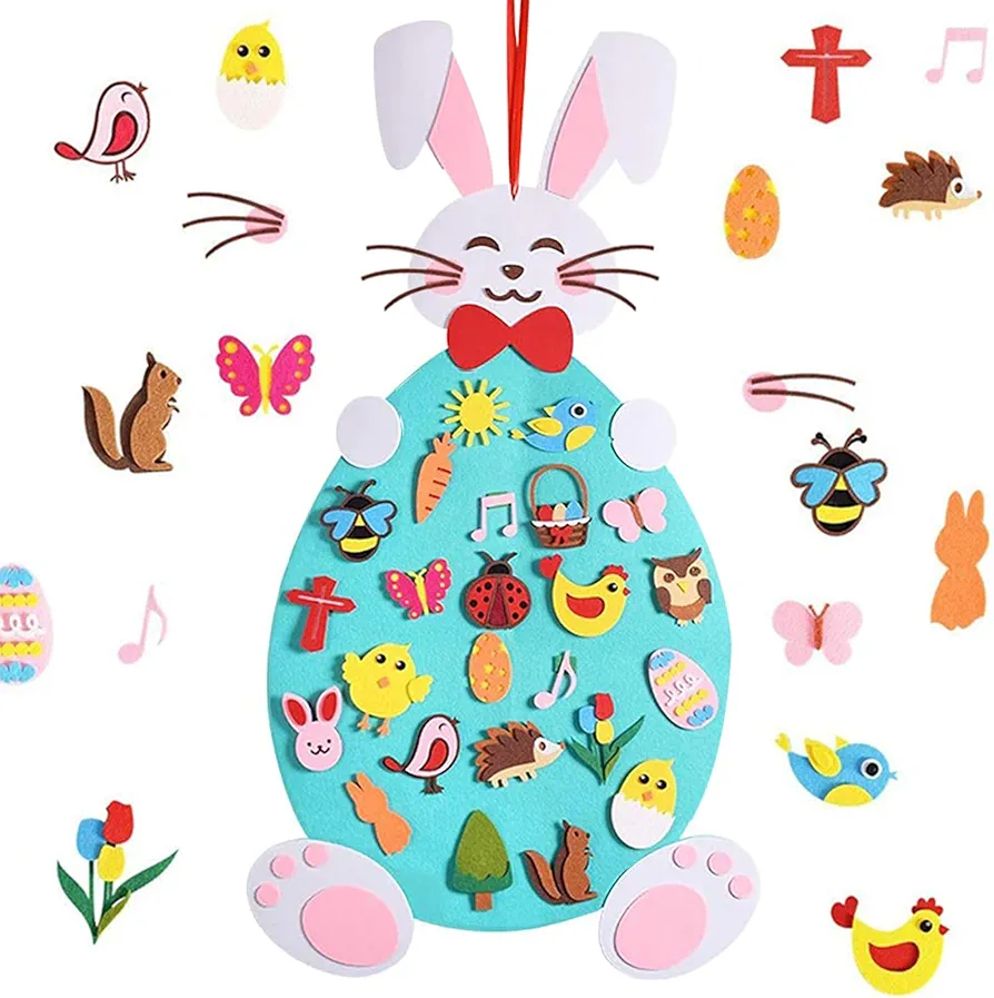 Hying Easter DIY Felt Rabbit Set Bunny Felt Craft Kits with Detachable Ornament Happy Easter Chick Eggs Felt Ornaments for Wall Hanging Home Easter Party Decoration Supplies