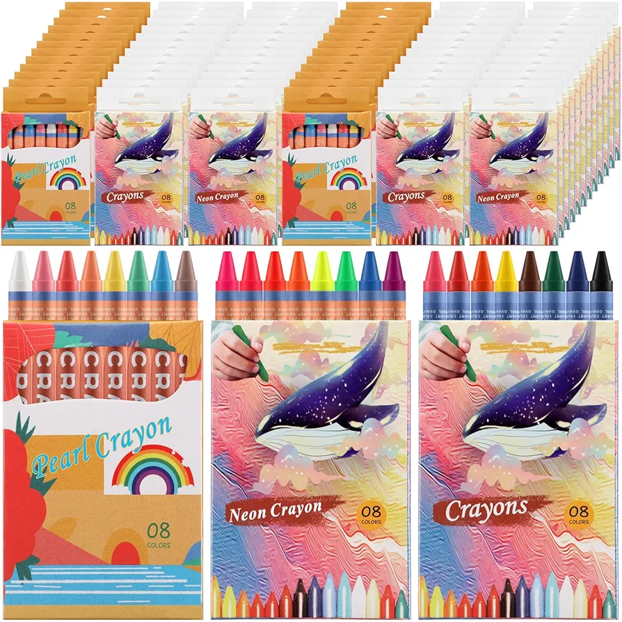 Glenmal 600 Pcs Bulk Crayons Set for Kids in 3 Types Neon Pearlescent Plain Crayon Colored Crayons Long Lasting Crayons Art Coloring Crafts Gift