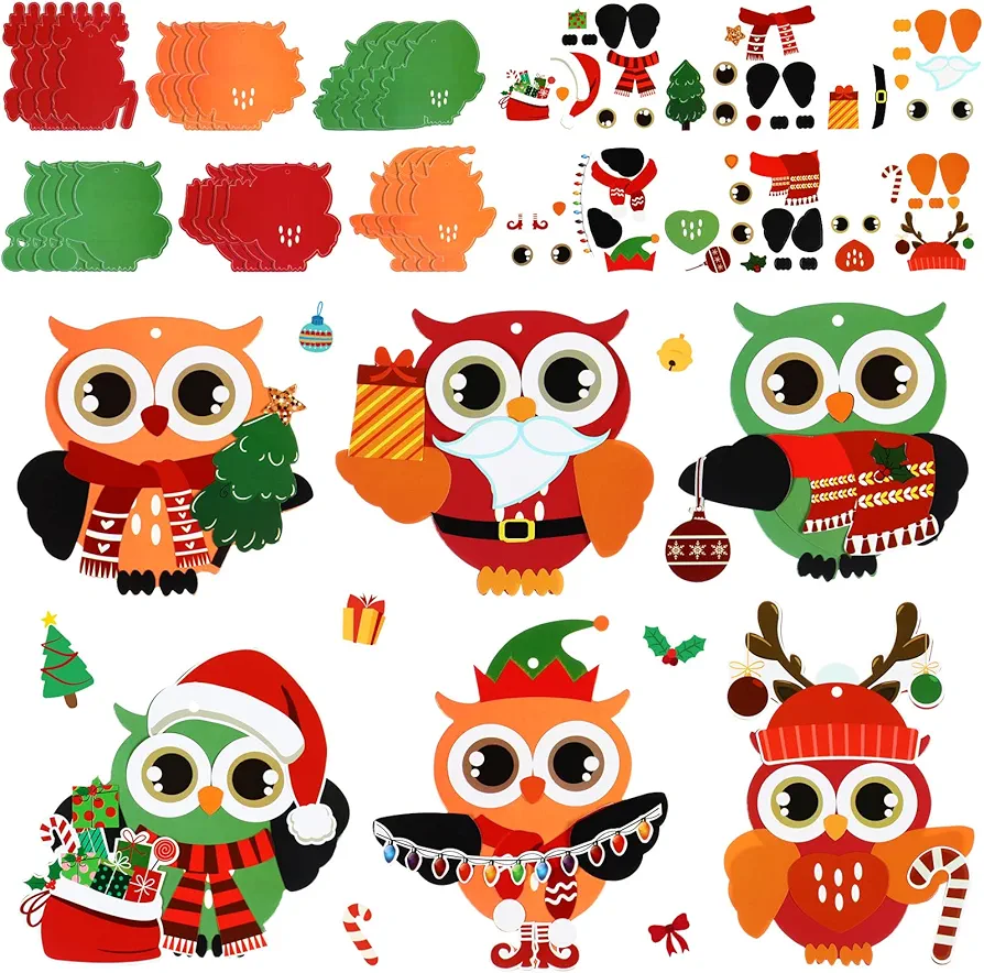 24 Sets Winter Owl Craft Kits for Kids Winter Tree Ornaments Owl DIY Hanging Ornaments for Kids Gift Favors Art Assorted Winter Craft Project Home Classroom Game Activities