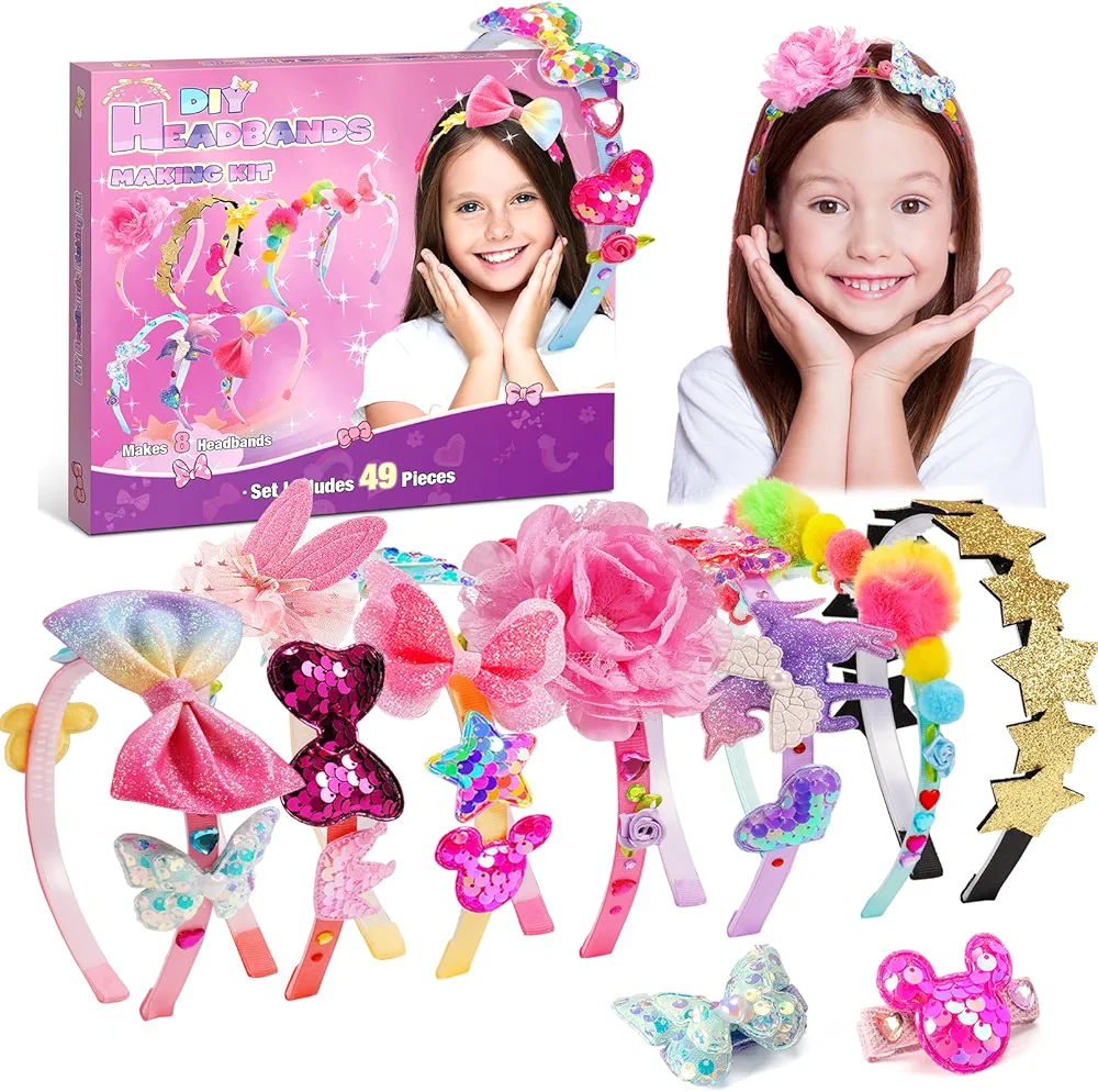 Girls Hair Accessories, Headband Making Kit,Toys Gifts for 3-12 Years Old Girls,Girls Toys Age 3-12, Arts and Craft Kits, Birthday Presents DIY Toys Christmas Gifts Easter Basket Stuffers - 49 Pc