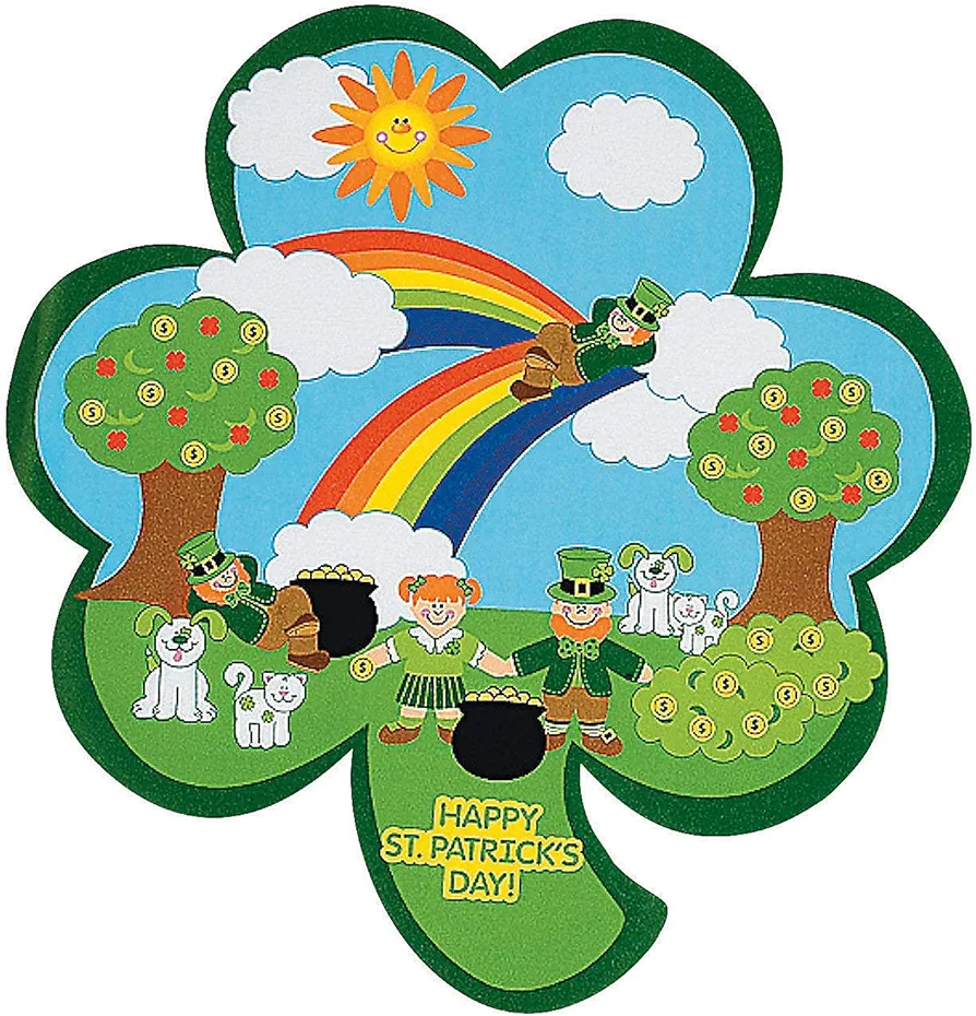Fun Express Shamrock St. Patrick's Day Sticker Scenes (Makes 12) Kids DIY Arts & Crafts, Classroom Supplies