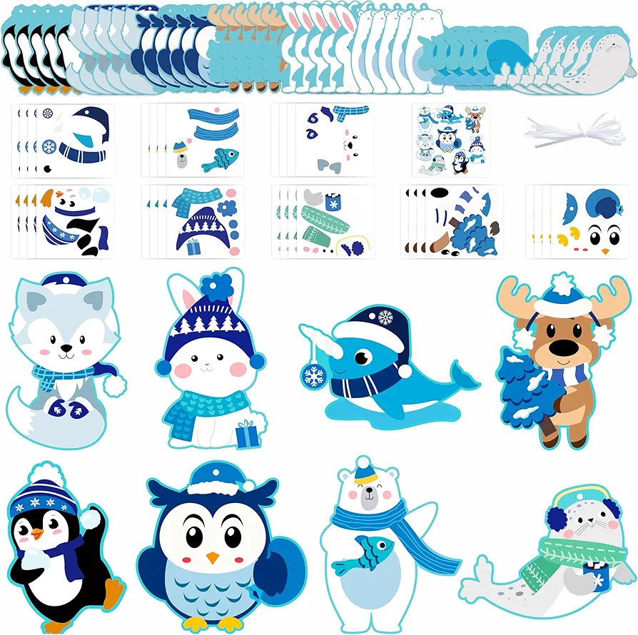 3sscha 40 Packs Polar Animal Craft Kit for Kids Make Your Own Winter Polar Animal Set DIY Self-Adhesive Sticker Handmade Artwork Christmas Decorations School Classroom Activity Holiday Party Favor