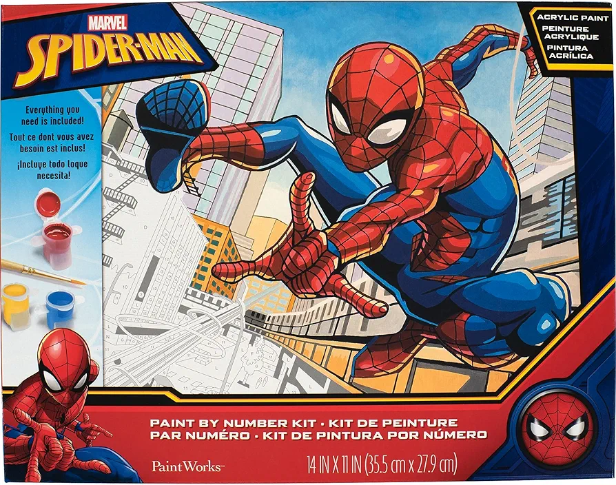 Dimensions PaintWorks Marvel Spiderman Paint by Number for Adults and Kids, Finished Project 14" x 11", Multicolor 15 Piece