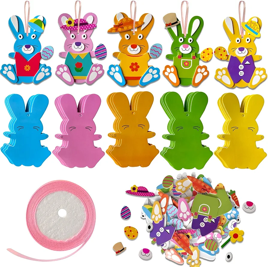 LAIAMER 20 Sets Easter Bunny Foam Stickers Crafts for Kids, 296 Pcs DIY Candy Rabbit Self-Adhesive Stickers with Easter Egg Stickers for Easter Party Home Decorations Easter Activities
