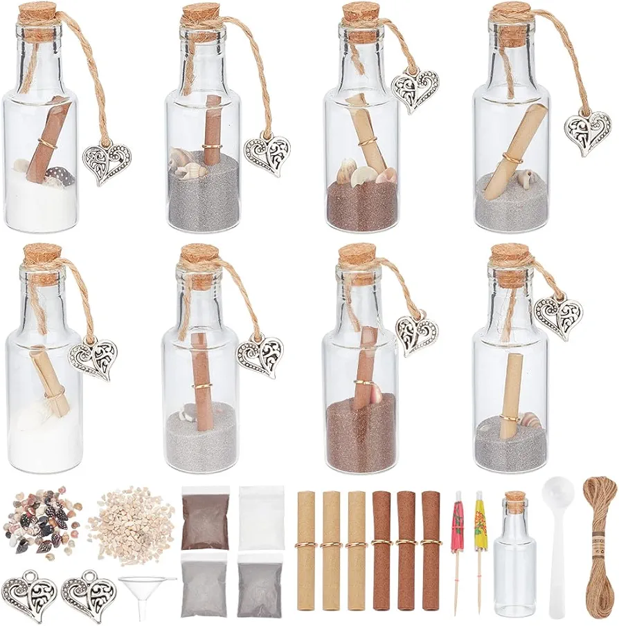 WEBEEDY 10 Set DIY Colored Sand Bottle Kit Beach Style Sand Art Activity Kit Create Your Own Sand DIY Art Craft Set Included 10 Wishing Bottles for Party Favors Storage Accessories