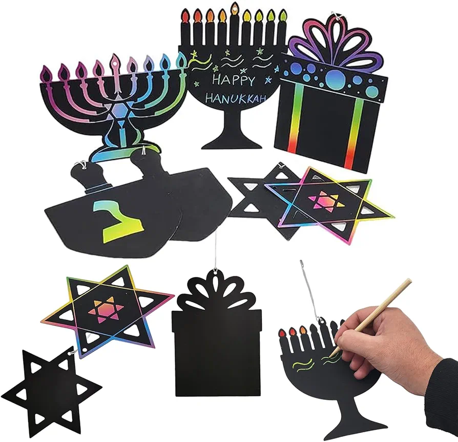 The Dreidel Company Hanukkah Scratch Art Cards Assorted Designs, Magic Drawing Coloring Sheet Set for Kids Gifts Home Activities School Décor (48-Pack)