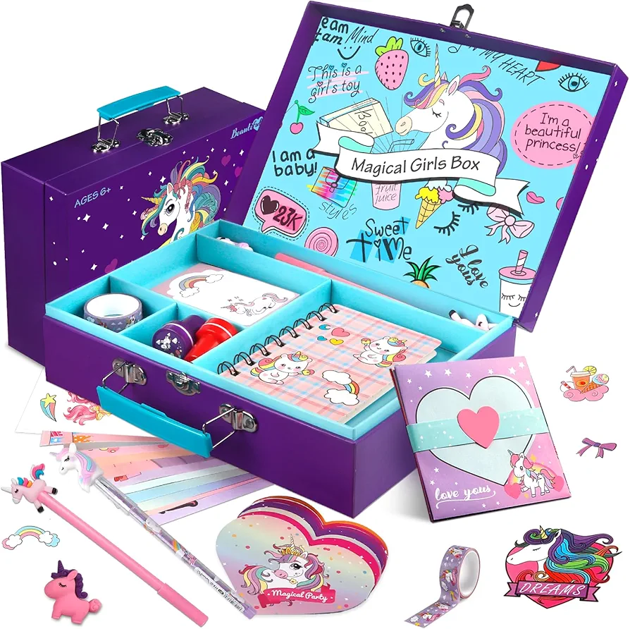 TingingYuli Kid Journal Stationery Set,Gifts for Girls Ages 6 7 8 9 10 11 12 Year Old,49 Pieces Stationery Letter Writing Crafting Kit with Storage Case,Preteen Girls Toys Gift for Birthday Christmas
