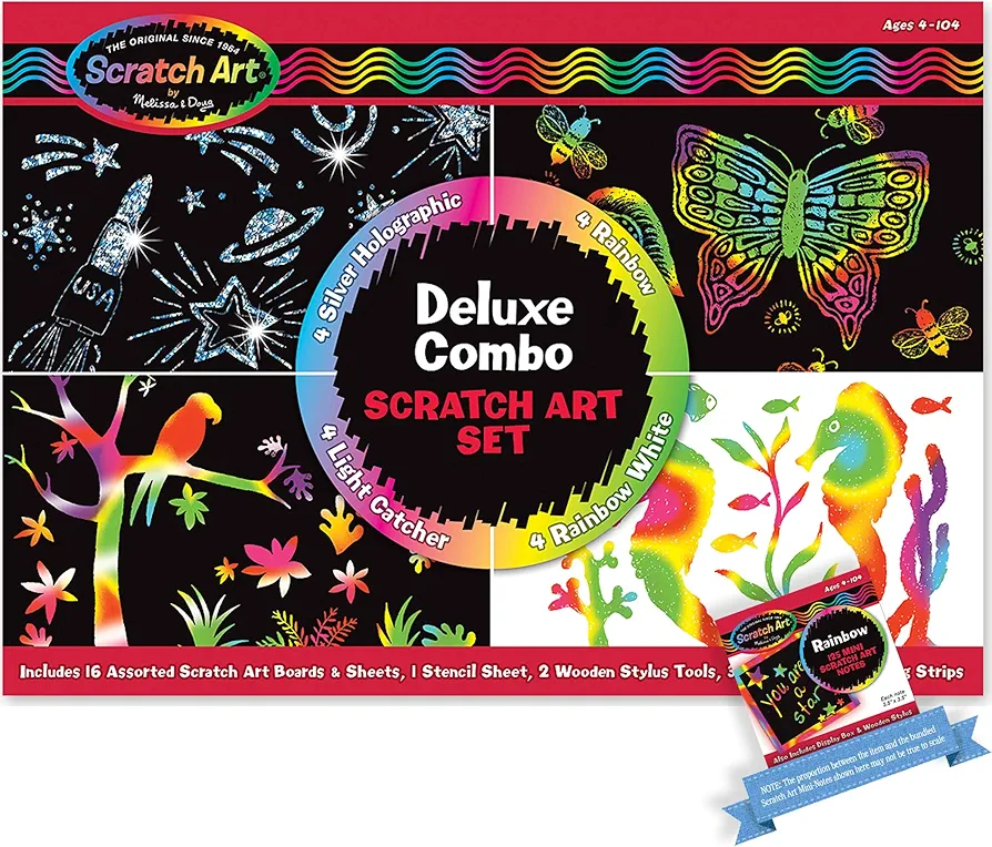 Melissa & Doug Deluxe Combo Scratch Art Set Bundled with 1 M&D Scratch Art Mini-Pad (59817)
