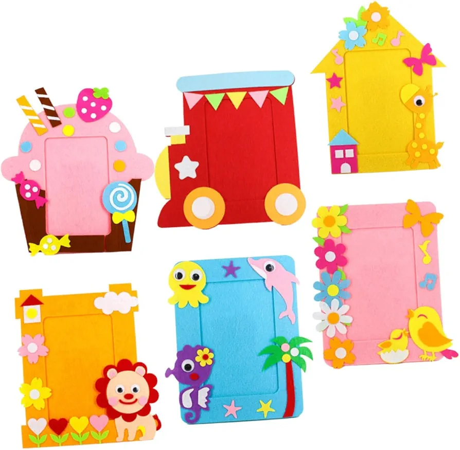 NUOBESTY 6 Set DIY Photo Frame Kids Handmade Kits Photo Frame Art Kit DIY Nonwovens Picture Frame Toddlers Felt Wall Toys Material Wooden Apples for Crafts Desktop Child Bracket Manual