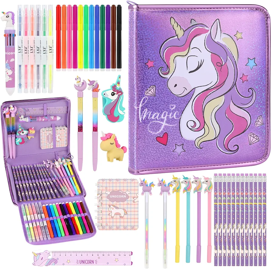 Fruit Scented Markers Set, 44 Pcs Unicorn Pencil Case Black to School Gifts, Unicorn Gifts For Girls - Birthday Gifts Art and Craft Coloring Supplies