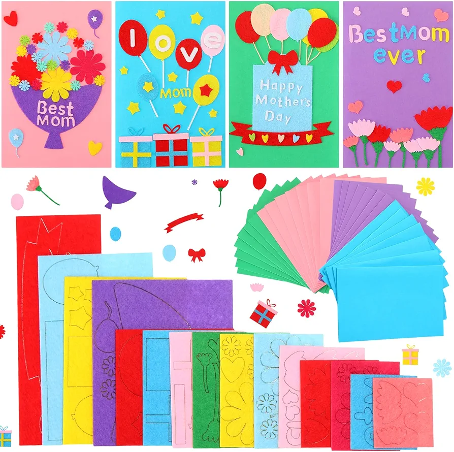 32 Set DIY Mother's Day Card Making Kit for Kids Spring Flower Art Craft Handmade Happy Mother's Day Greeting Card Gifts for Kids Boy Girl Home School Fun Activities
