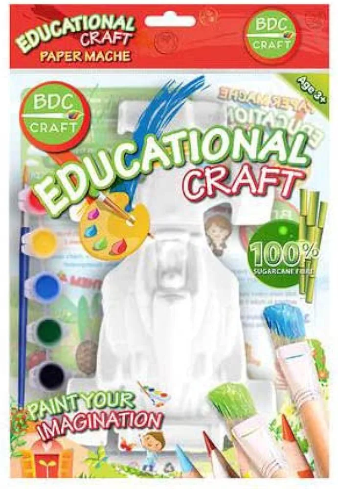 Hemptique BDC Creative Crafts Paper Maché Educational Craft - for Kids 3+ - Kit Includes Sugar Cane Fiber Mold, Watercolor Set & Brush - Sea Horse