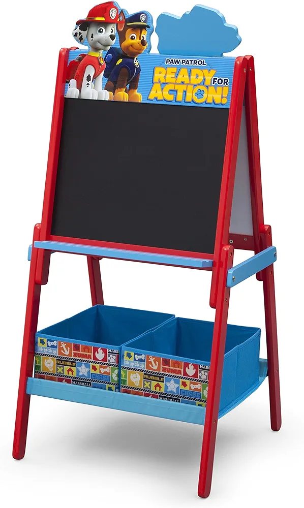 Delta Children Nick Jr. PAW Patrol Wooden Double-Sided Kids Easel with Storage, Magnetic Dry-Erase and Chalkboard Surfaces, 46.06x20.98x22.04 inches, Wood, 19.0 pounds