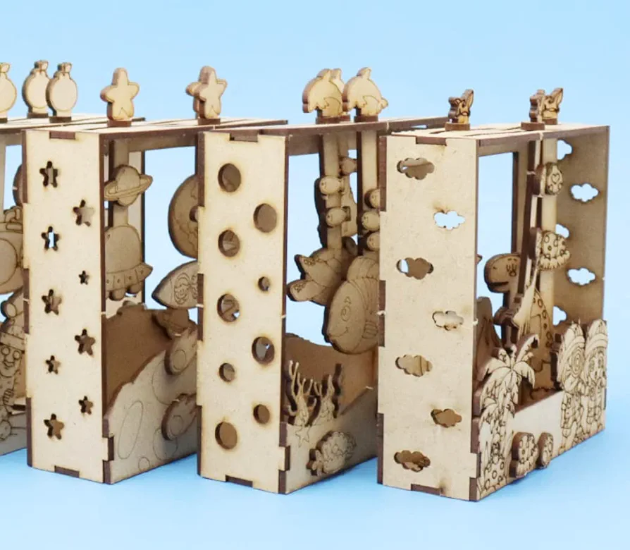 Bandal & Neoul DIY 3D Wood Craft 3 Sets - Dino World - Under The Sea - Flying in Space - Color Paint Decorate - Great Party Activity - Art Class