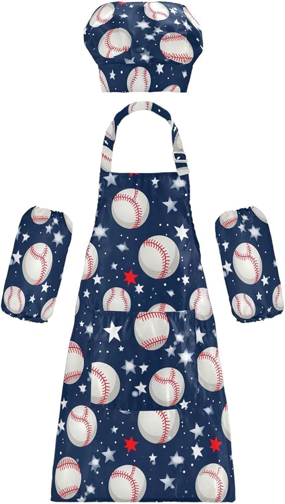 Baseball Star Kids Apron And Chef Hat Set for Boys Girls Cooking Adjustable Aprons Toddler Child Apron with Pocket Lightweight Chef Art Gardening Apron for Baking Crafting Painting