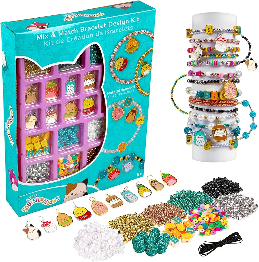 Fashion Angels Squishmallows Mix & Match Bracelet Design Kit​ - Makes 10 Bracelets - Includes 10 Squishmallows Charms, 10 Gem Beads, Assorted Beads and More - Join The Squish Squad - Ages 8 and Up
