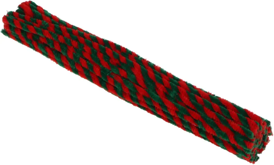 Christmas Cleaners 50pcs Red and Dark Green Striped Chenille Stems DIY Arts Crafts Cleaners Twistable Sticks for Xmas Crafts Decoration Supplies