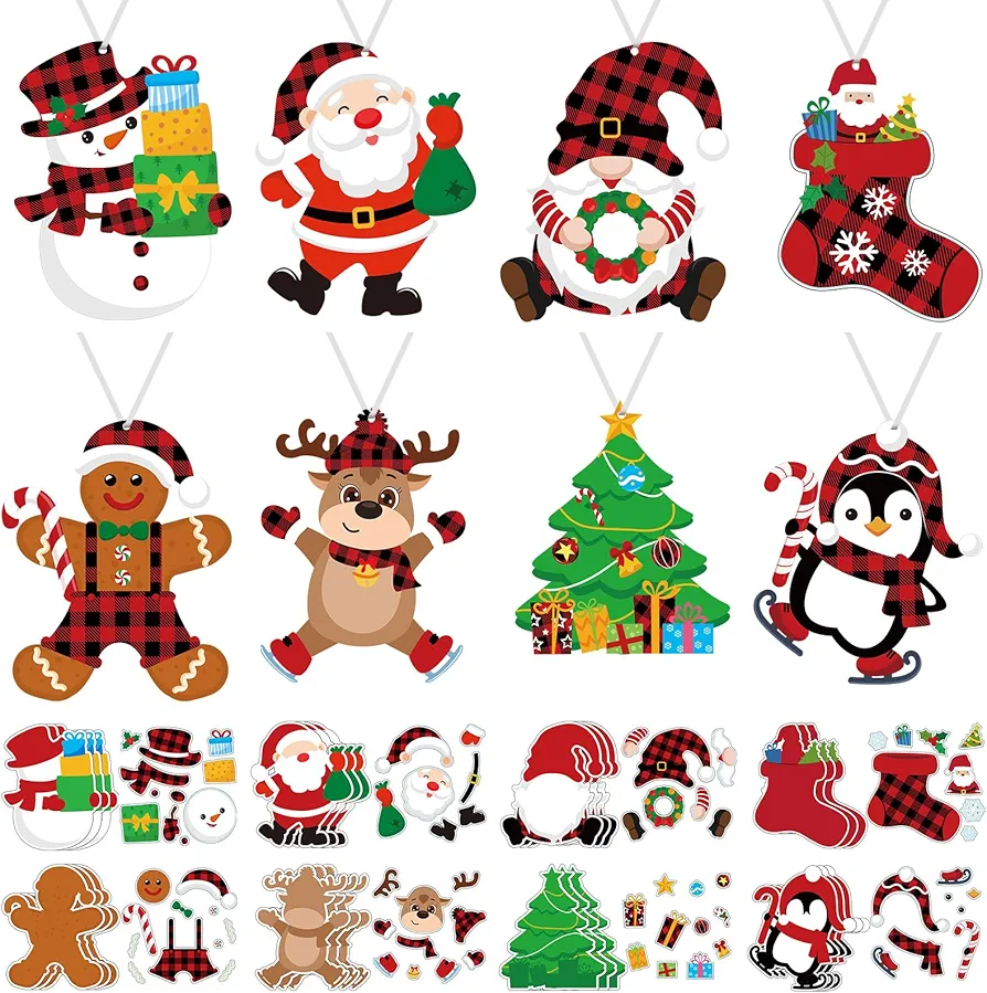 Funrous 24 Pcs Christmas Crafts Kits for Kids, Christmas Arts and Crafts DIY Christmas Ornaments Kit Make Your Own Christmas Craft Projects for Kids Ages 3 4 5 6 8 12