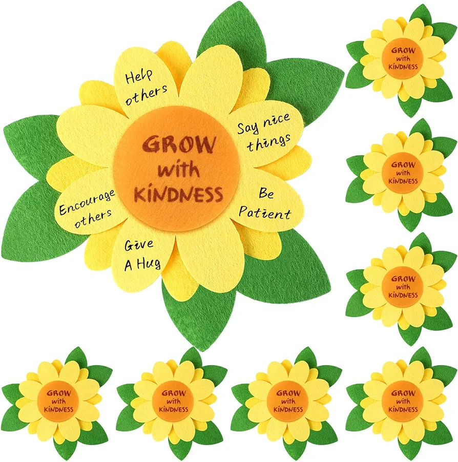 Honoson 24 Pcs Be Kind Sunflower Craft Kit DIY Grow with Kindness Sign Craft Kit Sunday School Crafts Kids' Felt Craft Kits Bulk for Children Summer School Preschool Home Fun Activity Art Projects
