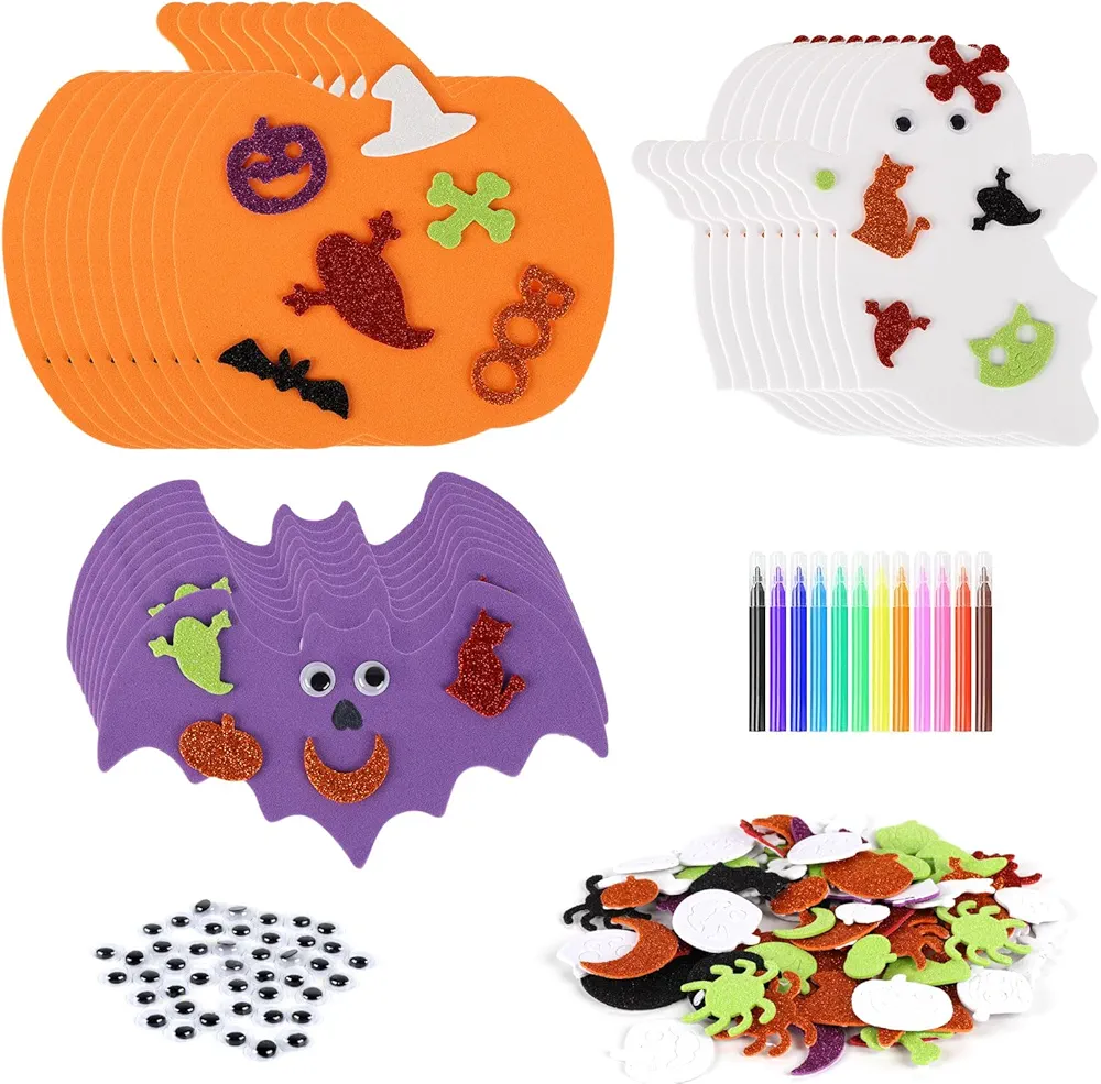 Halloween Foam Stickers Set for Kids Pumpkin, Ghost, Witch Hat, Spider, Eyes Arts and Crafts Kit DIY Halloween Decorations Classroom Halloween Party Favors and Supplies Great Gifts for Boys Girls