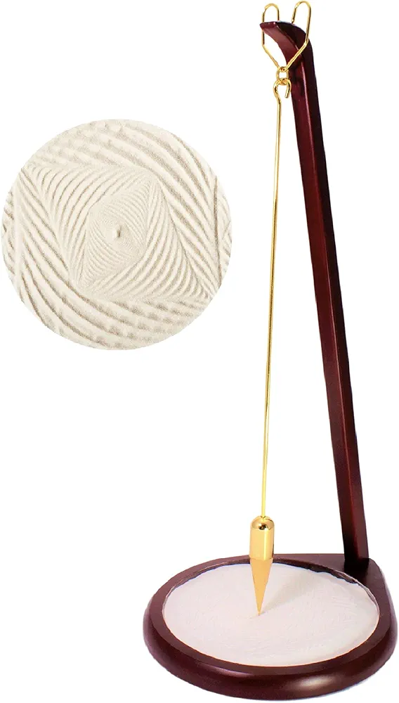 Pit and Pendulum Desktop Accent Piece- Creates Beautiful Designs in Sand | Zen Garden for Stress Relief Similar to Newtons Cradle & Buddha Board Great Office Gift (Small 13", Cherry)