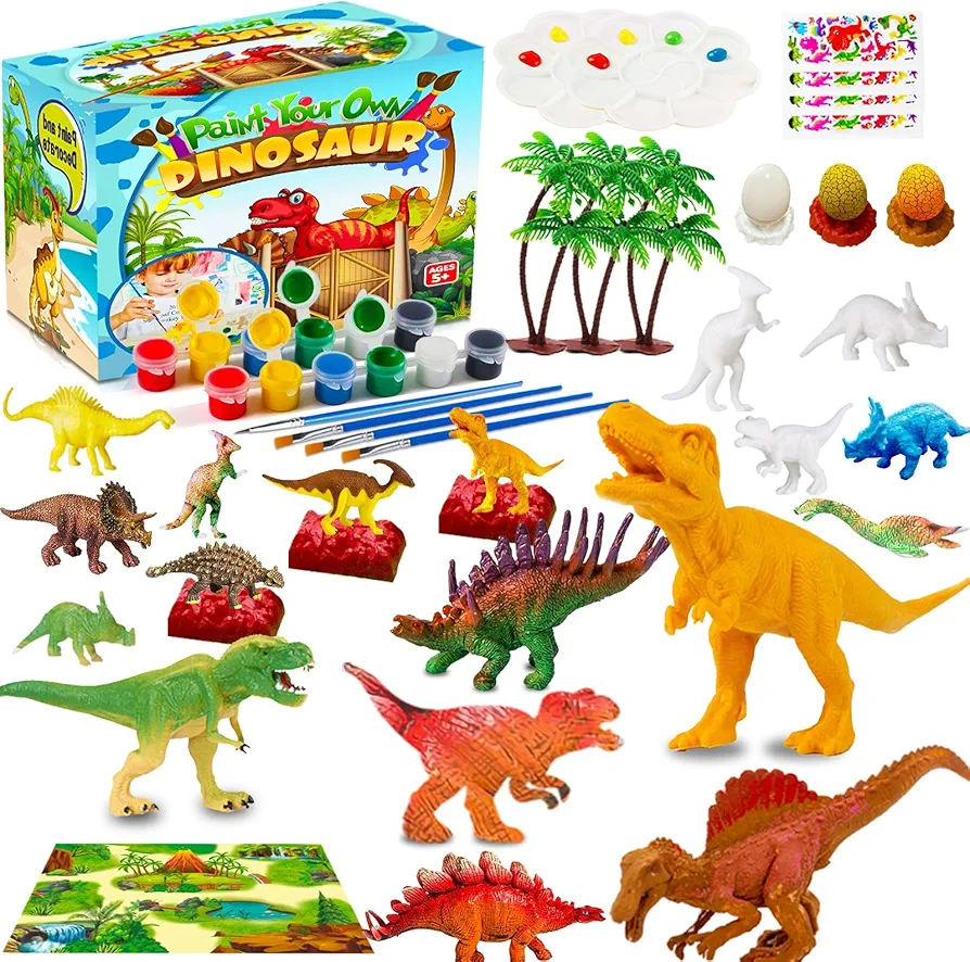 FUNZBO Dinosaur Toys for Kids 3-5 with Dinosaur Figures, Painting Kits for Kids Ages 4-8 with Art Supplies Set, Arts and Crafts for Kids, Toys for 6 7 9 10 11 12 Toddlers Boys Christmas Birthday Gifts