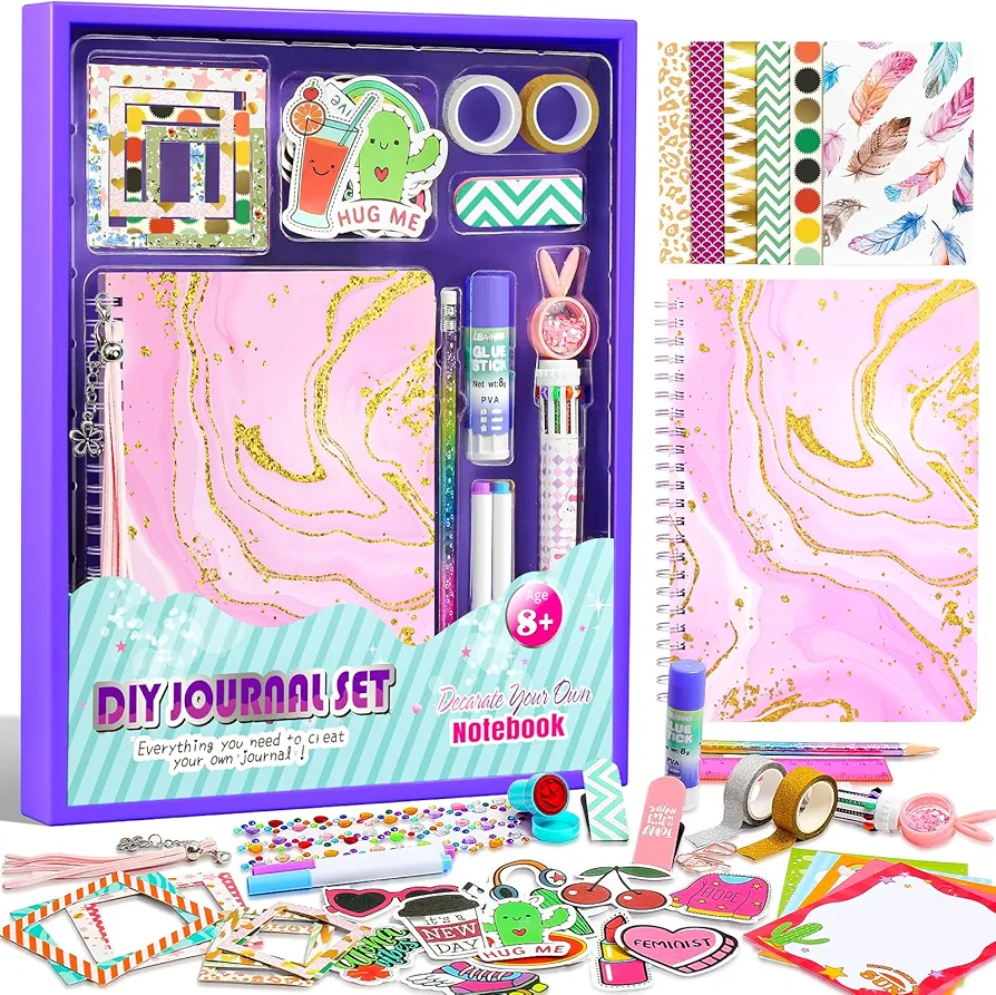 BALORIZ DIY Journal Set for Girls - Birthday Gifts for Girls Age 8-14 Year Old, Ideal Gifts for Tween & Teen Girls, Stationery Set, Journaling Art & Crafts Kit, Scrapbook Kit & Diary Set