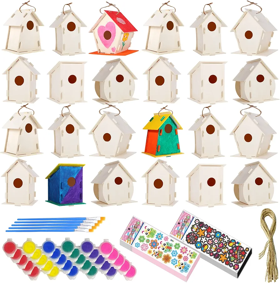 ILHSTY 6 Pack Large DIY Bird Houses Kits for Kids, Kids Crafts Wood Houses for Crafts Class Parties, DIY Crafts and Art Birdhouse Kits for Children to Build & Paint (6)