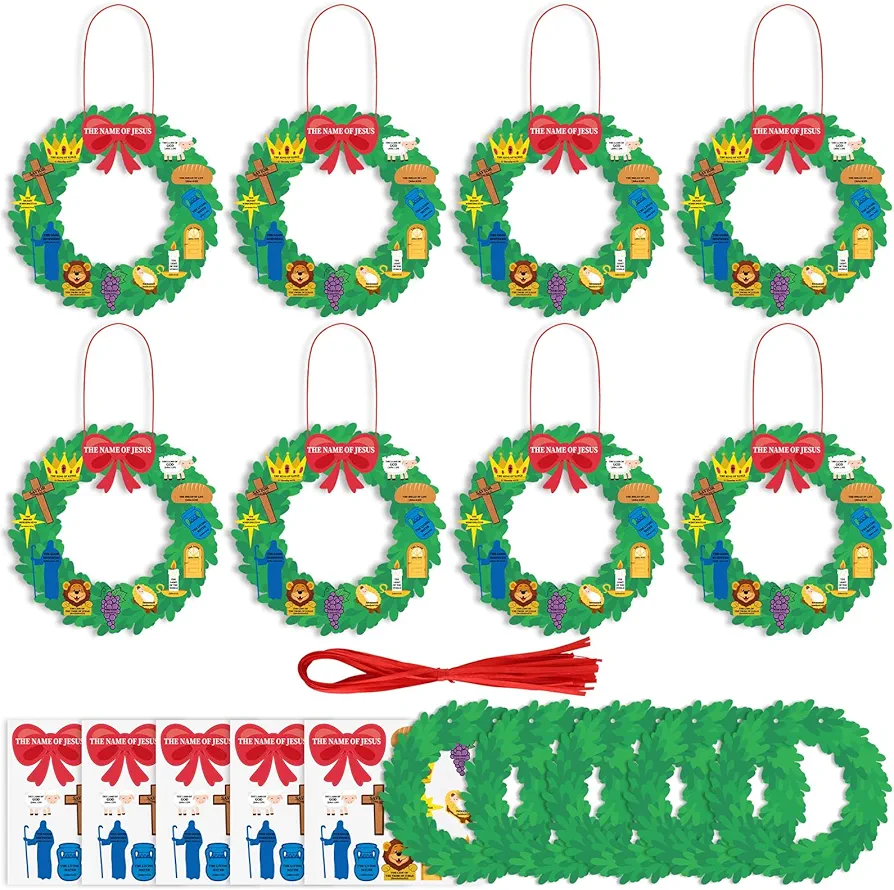 Zhanmai 30 Sets Christmas Sunday School Crafts for Kids Names of Jesus Wreath Craft Kit Bible Crafts Make Your Own DIY Hanging Ornament for Kids Xmas Gift Religious Party Favor Church Game Activities